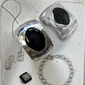 Silpada B2043 Sterling Silver Cuff Bracelet Etched With Chalcedony Stone Rare